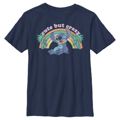 Boy's Lilo & Stitch Rainbow Cute But Crazy Palm Tree T-Shirt