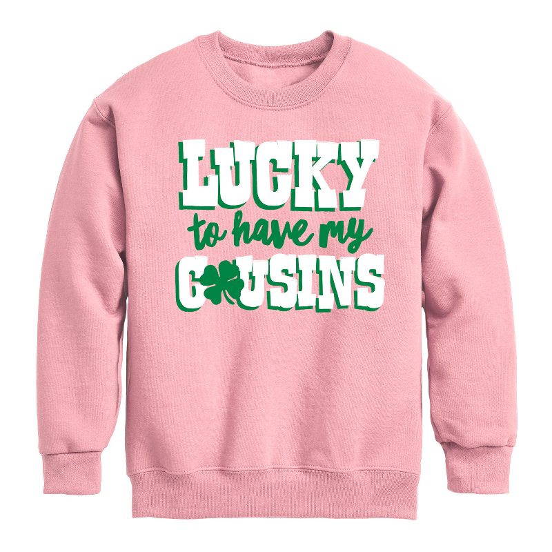 Boys' - Instant Message - St. Patrick's Day Lucky to Have My Cousins Graphic Long Sleeve Fleece Sweatshirt