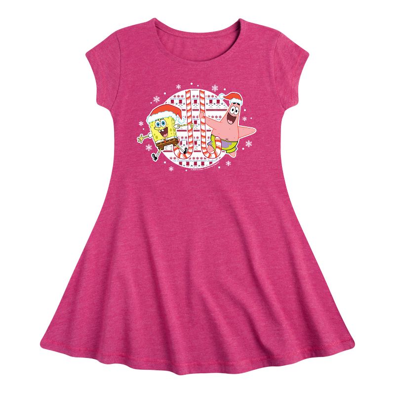 Girls' - SpongeBob SquarePants - Spongebob Patrick Candy Canes Fit & Flair Cap Sleeve Dress