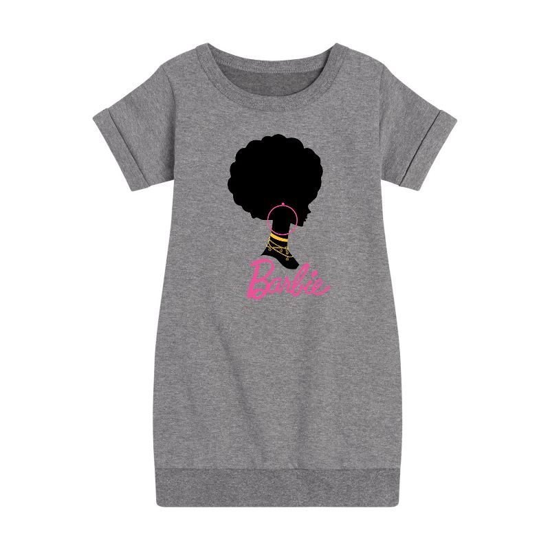 Girls' - Barbie - Afro and Hoops Graphic Short Sleeve Fleece Dress