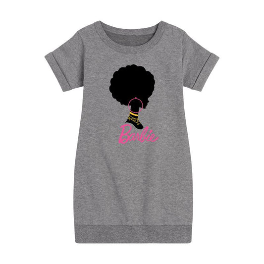 Girls' - Barbie - Afro and Hoops Graphic Short Sleeve Fleece Dress