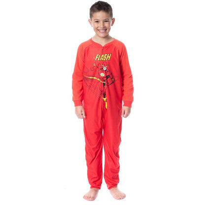 DC Boys' Classic The Flash Union Suit Footless Sleep Pajama Red