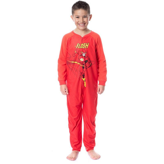 DC Boys' Classic The Flash Union Suit Footless Sleep Pajama Red