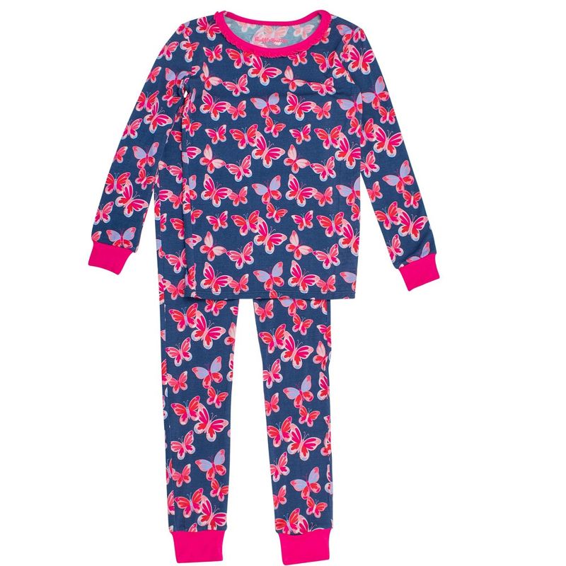 RuffleButts Girls Viscose from Bamboo Ruffle Long Sleeve Pajama Set