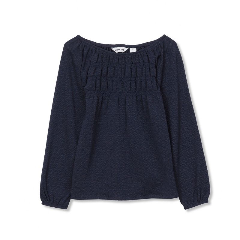 Lands' End Kids Smocked Long Sleeve Knit Shirt