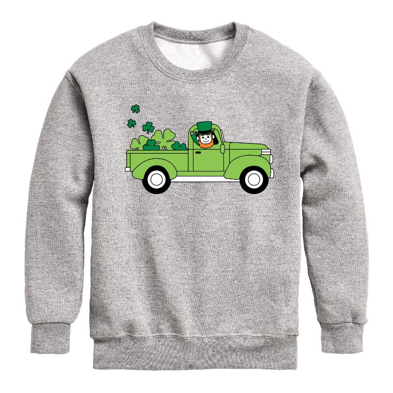 Boys' - Instant Message - St. Patrick's Day Leprechaun Truck Delivering Luck Graphic Long Sleeve Fleece Sweatshirt