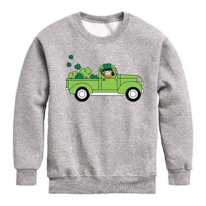 Boys' - Instant Message - St. Patrick's Day Leprechaun Truck Delivering Luck Graphic Long Sleeve Fleece Sweatshirt