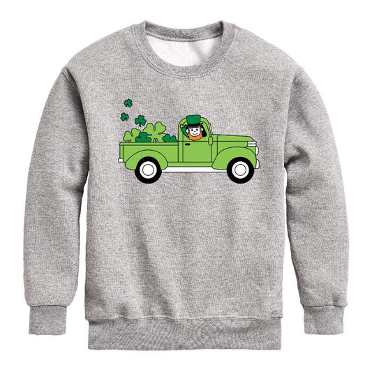 Boys' - Instant Message - St. Patrick's Day Leprechaun Truck Delivering Luck Graphic Long Sleeve Fleece Sweatshirt
