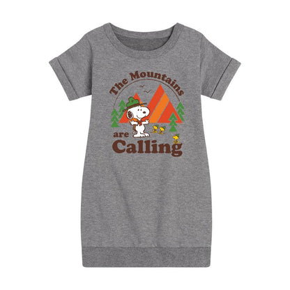 Girls' - Peanuts - Mountains Are Calling Graphic Short Sleeve Fleece Dress