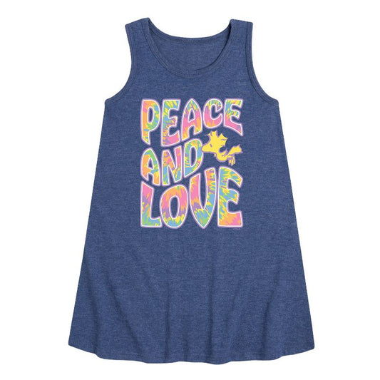 Girls' - Peanuts - Peace & Love Graphic Sleeveless Aline Dress