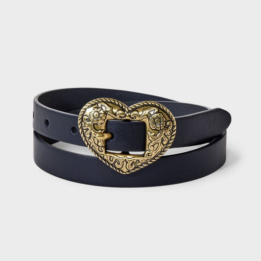 Girls' Western Heart Buckle Belt - art class™ Black/Gold