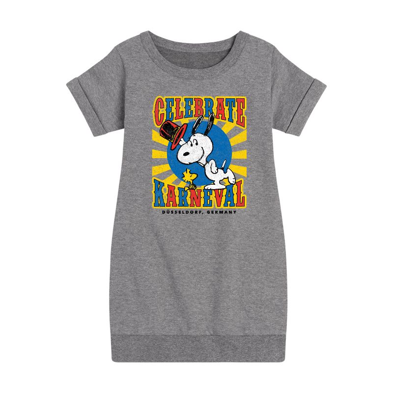 Girls' - Peanuts - Snoopy Celebrate Karneval Graphic Short Sleeve Fleece Dress