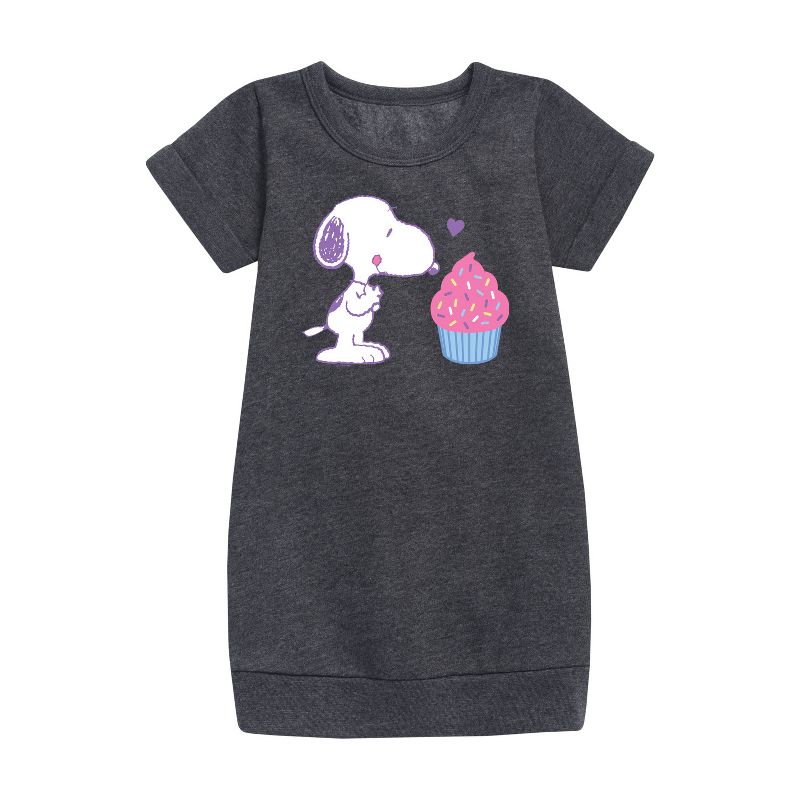 Girls' - Peanuts - Snoopy Heart Cupcake Graphic Short Sleeve Fleece Dress