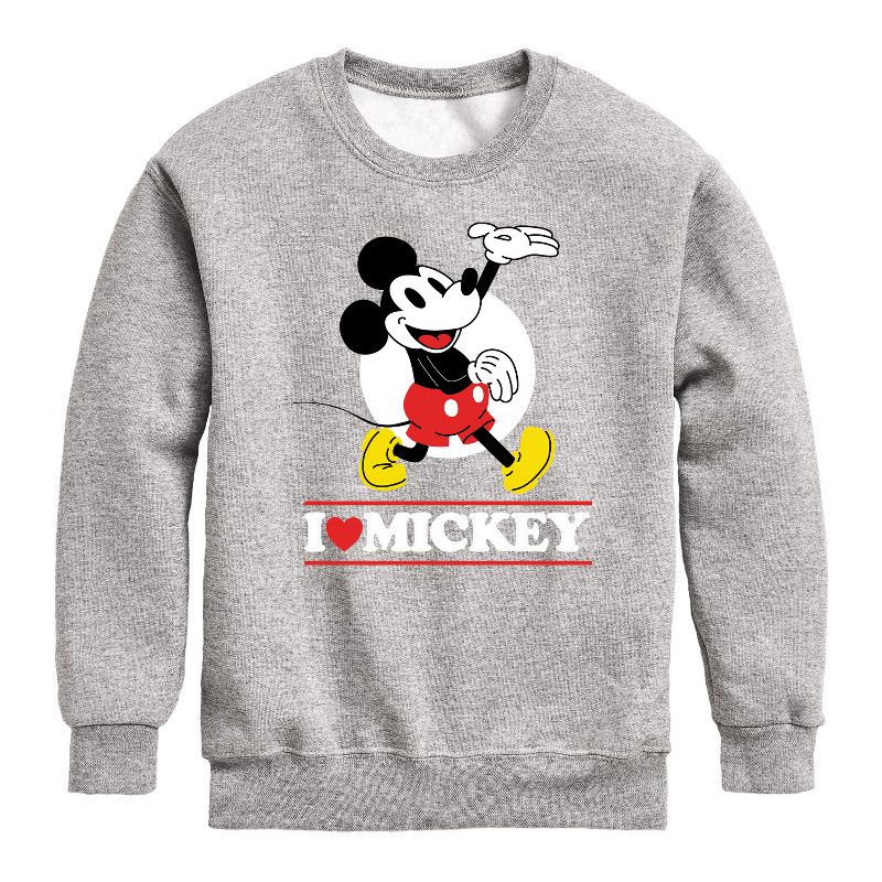 Boys' - Disney - I Love Mickey Graphic Long Sleeve Fleece Sweatshirt