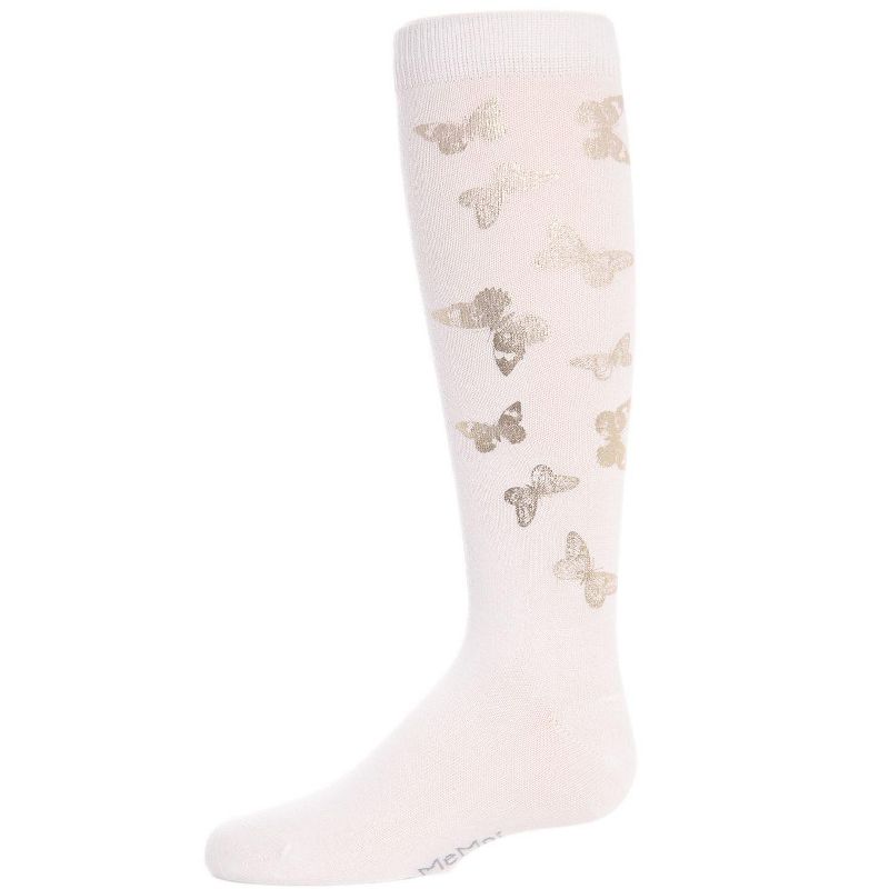 Memoi Gold and Gilded Butterfly Knee High Cotton Blend Girls Socks