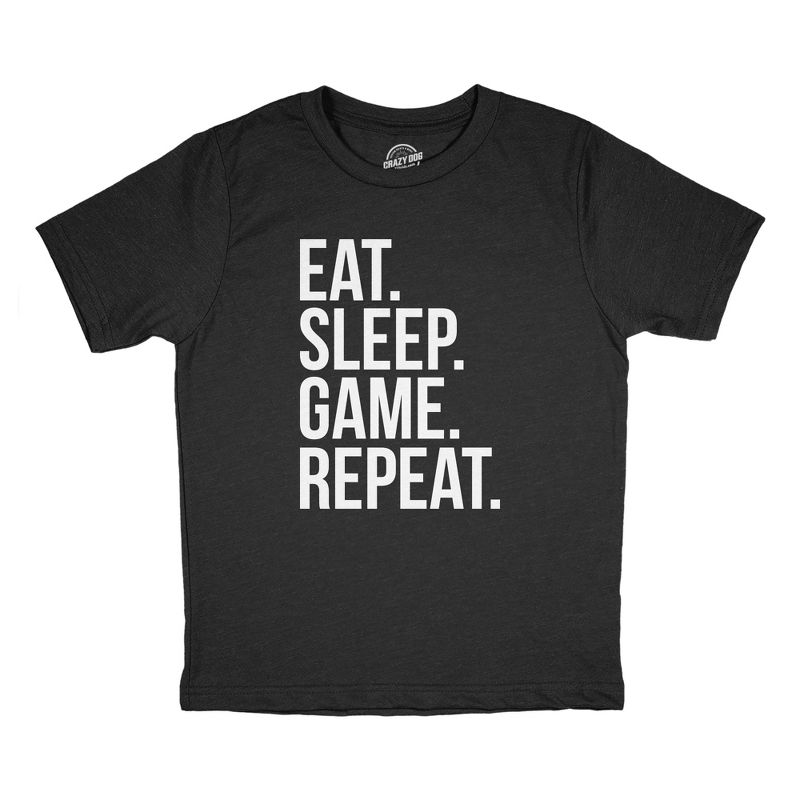 Youth Eat Sleep Game Repeat T Shirt Funny Nerdy Gamer Tee For Kids - Crazy Dog Youth T Shirt