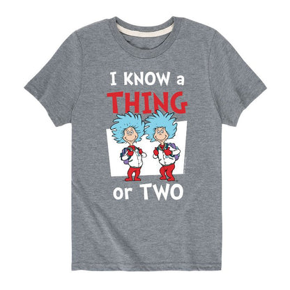 تي شيرت مدرسي قصير الأكمام برسومات للأولاد - دكتور سوس - أعرف شيئًا أو اثنين