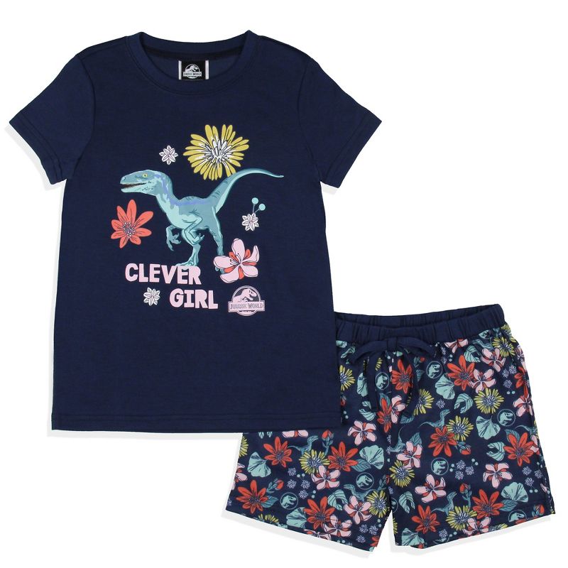 Jurassic World Girls' Movie Film Clever Girl Sleep Pajama Set Shorts Blue