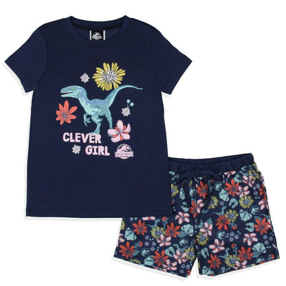 Jurassic World Girls' Movie Film Clever Girl Sleep Pajama Set Shorts Blue