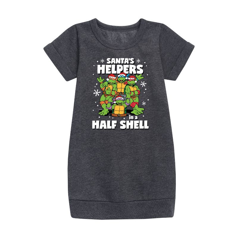 Girls' - Teenage Mutant Ninja Turtles - Santas Helpers In A Half Shell Graphic Short Sleeve Fleece Dress
