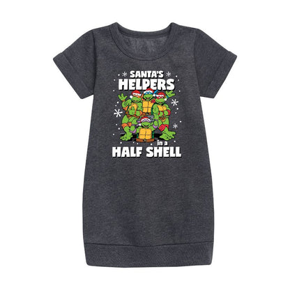 Girls' - Teenage Mutant Ninja Turtles - Santas Helpers In A Half Shell Graphic Short Sleeve Fleece Dress