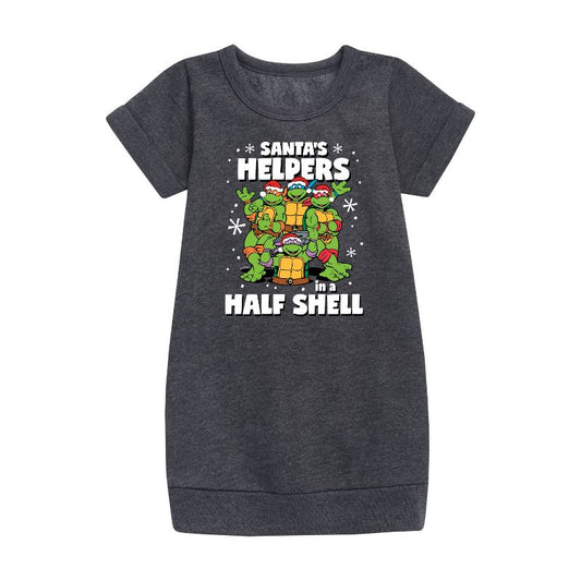 Girls' - Teenage Mutant Ninja Turtles - Santas Helpers In A Half Shell Graphic Short Sleeve Fleece Dress