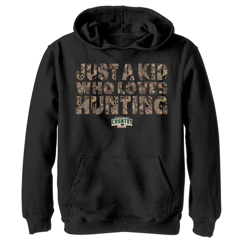 هودي بغطاء رأس من Mossy Oak للأولاد، مطبوع عليه Just a Kid Who Loves Hunting Pull Over Hoodie