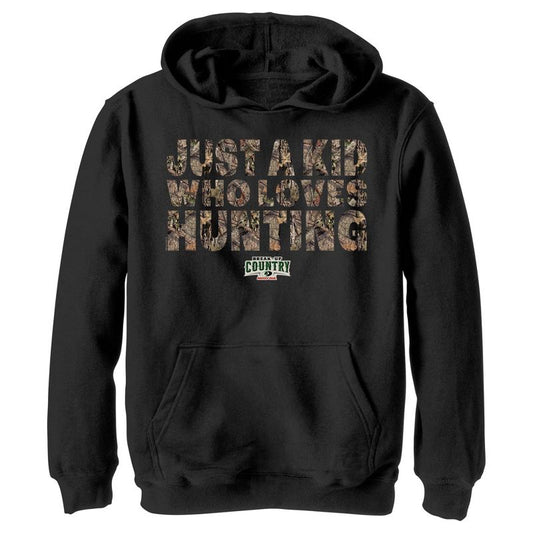 هودي بغطاء رأس من Mossy Oak للأولاد، مطبوع عليه Just a Kid Who Loves Hunting Pull Over Hoodie