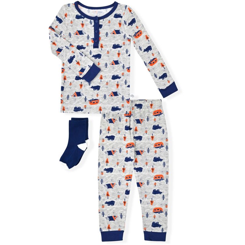 Sleep On It  Boys 2-Piece Super Soft Jersey Snug-Fit Pajama Set with Matching Socks - Baby Boy Pajamas and Toddler Pajama Sets