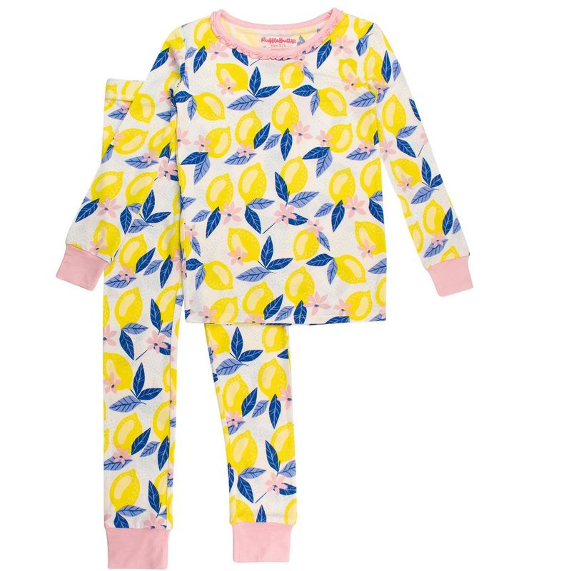 RuffleButts SoftSnooze Big Girls Ruffle Long Sleeve Pajama Set