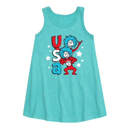 Girls' - Dr. Seuss - USA Things Graphic Sleeveless Aline Dress