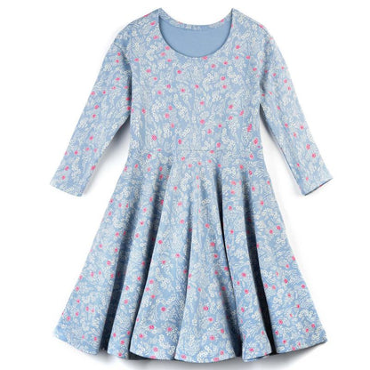 Mightly Girls Fair Trade Organic Cotton Print 3/4 Sleeve Twirl Dress