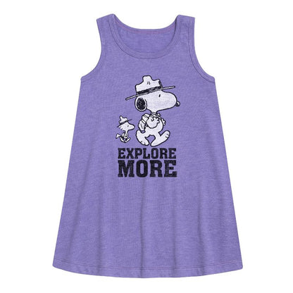 Girls' - Peanuts - Explore More Art Graphic Sleeveless Aline Dress