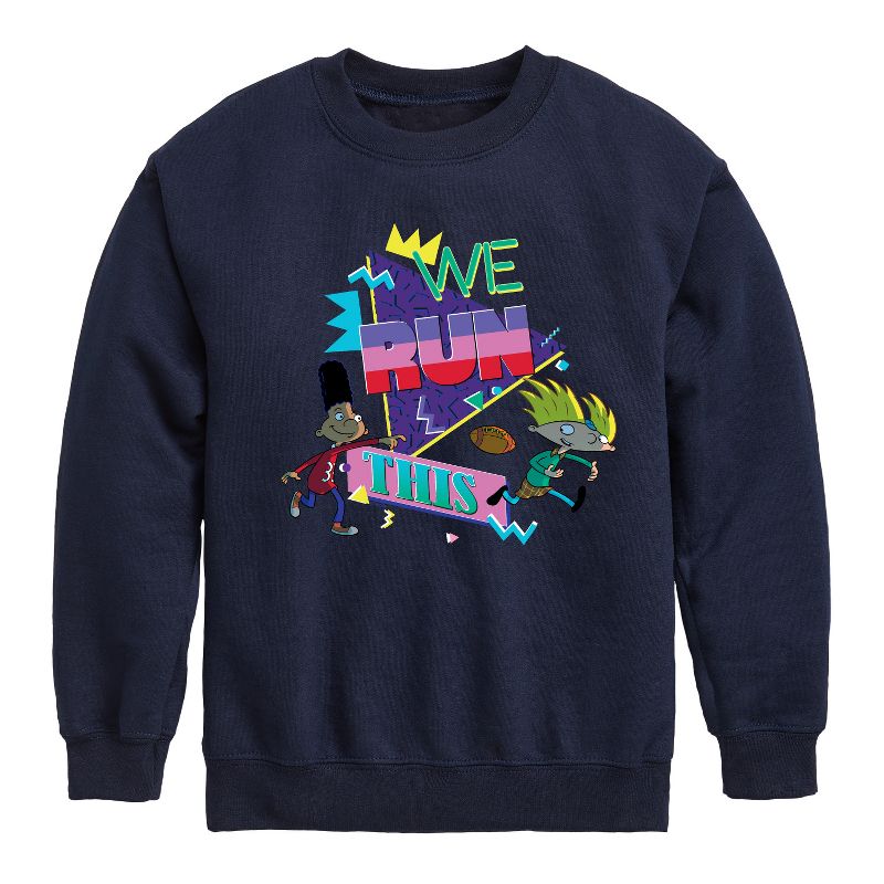 Boys' - Hey Arnold! - Retro Arnold and Gerald Graphic Long Sleeve Fleece Sweatshirt