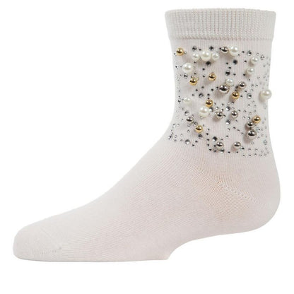 Memoi Starry Night Jeweled Girls Combed Cotton Crew Socks