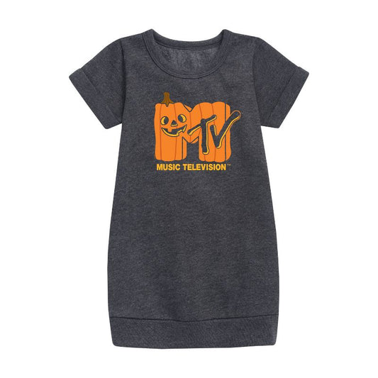 Girls' - MTV - Logo Jack O Lantern Graphic Short Sleeve Fleece Dress