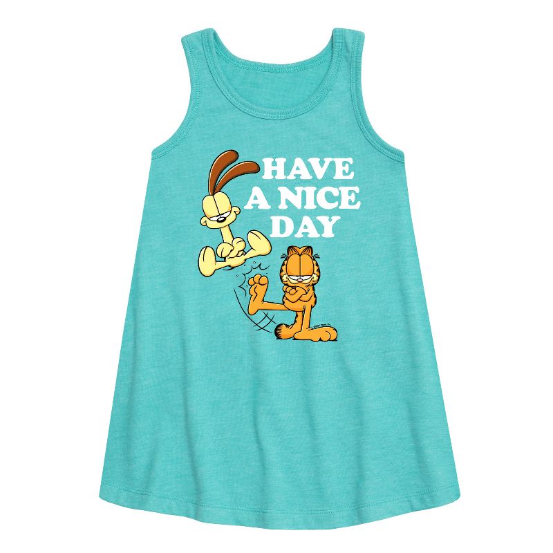 فستان غارفيلد الجرافيكي بدون أكمام بتصميم "Have A Nice Day" للفتيات