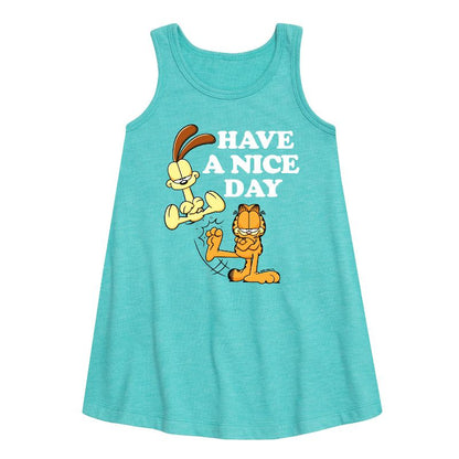 فستان غارفيلد الجرافيكي بدون أكمام بتصميم "Have A Nice Day" للفتيات