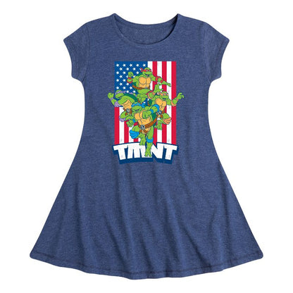 Girls' - Teenage Mutant Ninja Turtles - USA Turtles Fit & Flair Cap Sleeve Dress