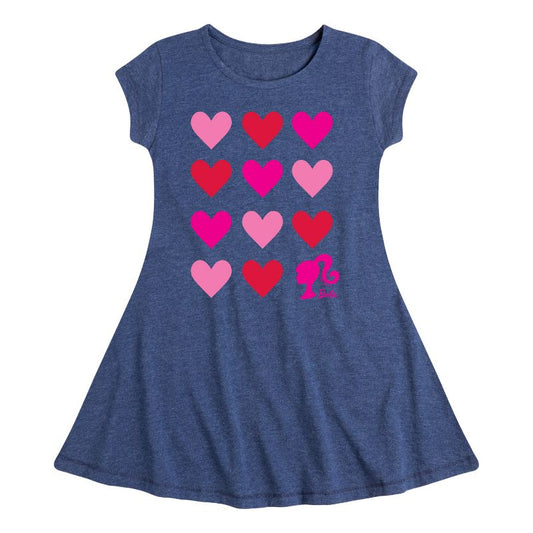 Girls' - Barbie - Heart Grid Fit & Flair Cap Sleeve Dress