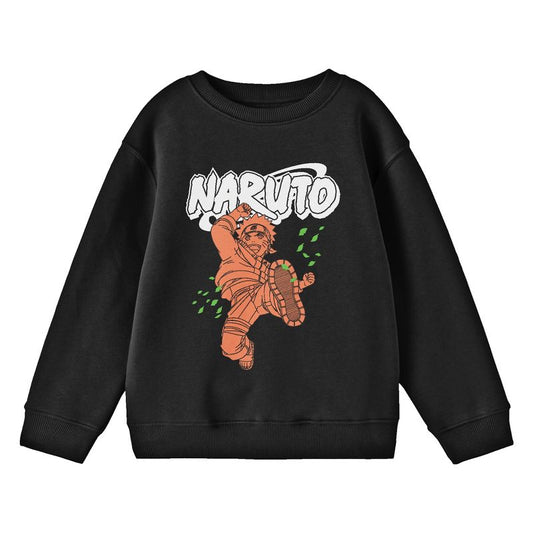 Naruto Single Color Leaping Naruto Crew Neck Long Sleeve Youth Black Sweatshirt