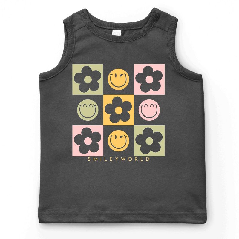 بلوزة شبابية بدون أكمام من مجموعة SmileyWorld Checkered Floral Smile من The Juniper Shop