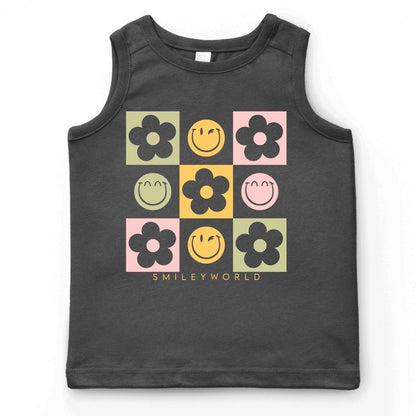بلوزة شبابية بدون أكمام من مجموعة SmileyWorld Checkered Floral Smile من The Juniper Shop