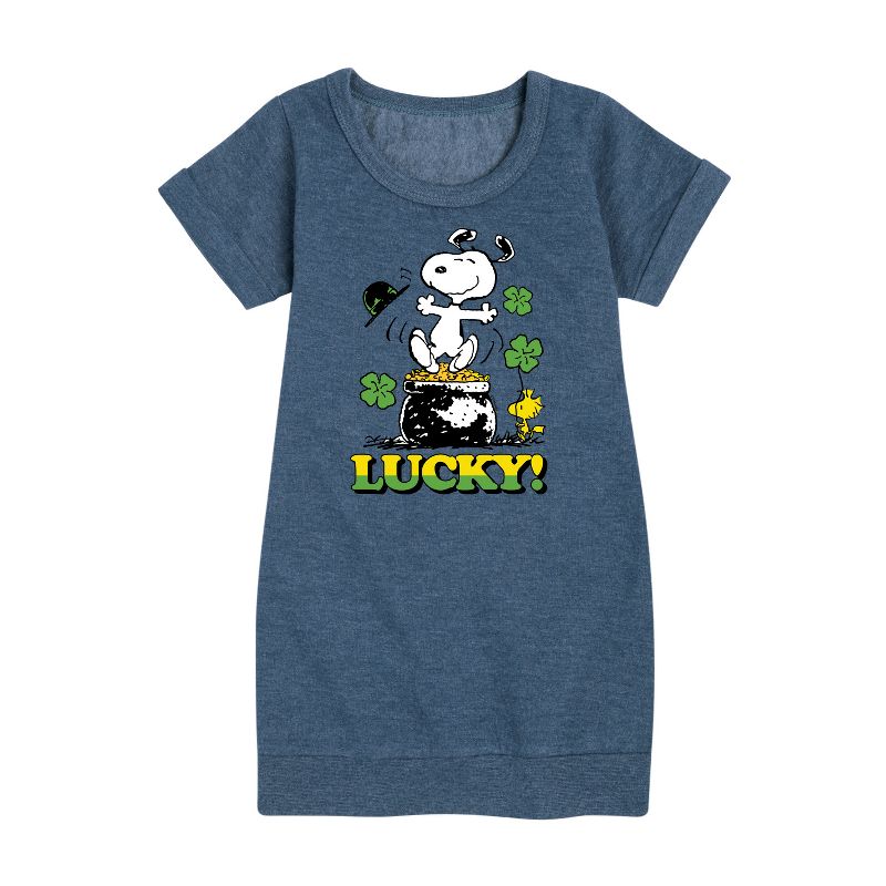 Girls' - Peanuts - Lucky Snoopy Graphic Short Sleeve Fleece Dress