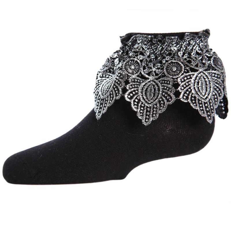 Memoi Metallic Leaf Girls Cotton Blend Anklet Socks