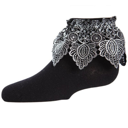 Memoi Metallic Leaf Girls Cotton Blend Anklet Socks