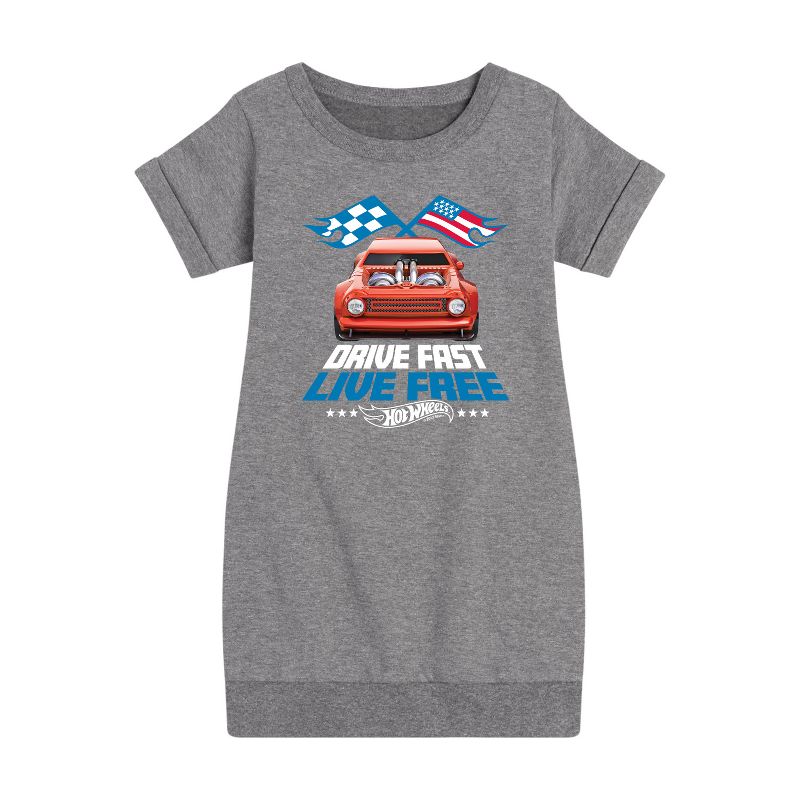 Girls' - Hot Wheels - Drive Fast Live Free Graphic Short Sleeve Fleece Dress