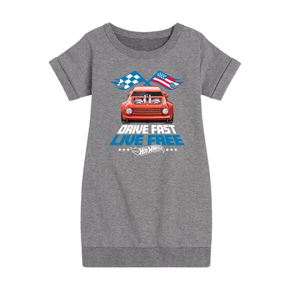 Girls' - Hot Wheels - Drive Fast Live Free Graphic Short Sleeve Fleece Dress