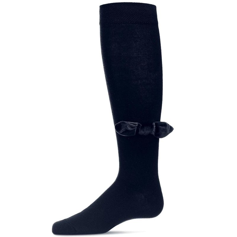 Memoi Velvet Bow Cotton Blend Knee High Sock