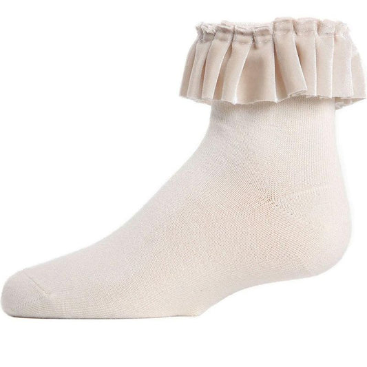 Memoi Velvet Pleated Girls Cotton Blend Anklet Socks
